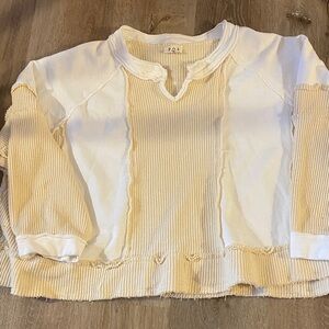 POL Cream and White Textured Knit Top
